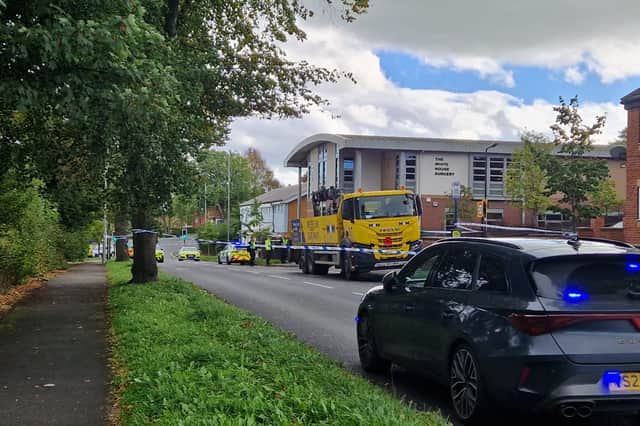 Police have sealed of Harborough Avenue in the Manor area of Sheffield following reports of a collision