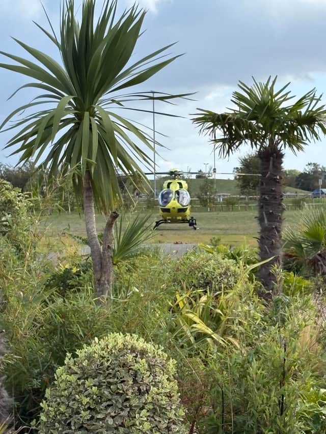 An air ambulance landing at the park