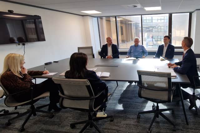 Jobs round table at The Star, from left: Rebecca Harris, Jay Bhayani, James Beighton, Anthony Hinchliffe, Eddie Davidson and David Walsh.