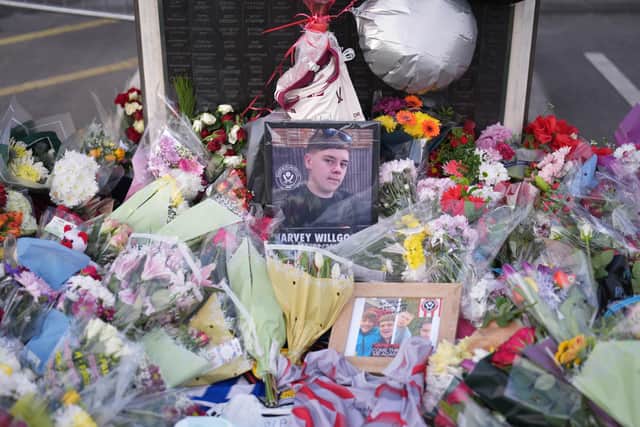 Tributes left for Harvey Willgoose after he was stabbed to death at school