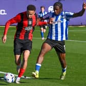 Joel Akpobi in action against Huddersfield Town under-21s.