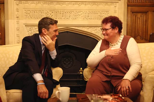 Prime Minister Andy Burnham meets Claire Throssell. Credit: Marie Tidball