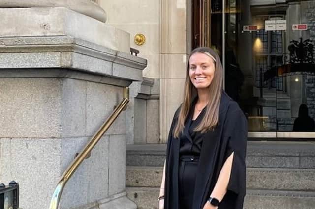 Kristi Boyes quit her £110,000 a year lawyer job and moved back in with her parents after 12-hour days left her with severe burnout. Kristi on the day she was admitted to the roll. Photo: Kristi Boyes / SWNS