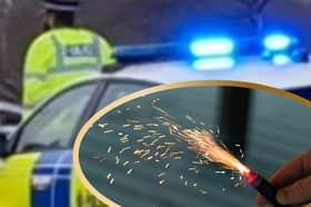File picture shows South Yorkshire Police at an incident, and a lit firework. Photo: Iconic Media / Adobe