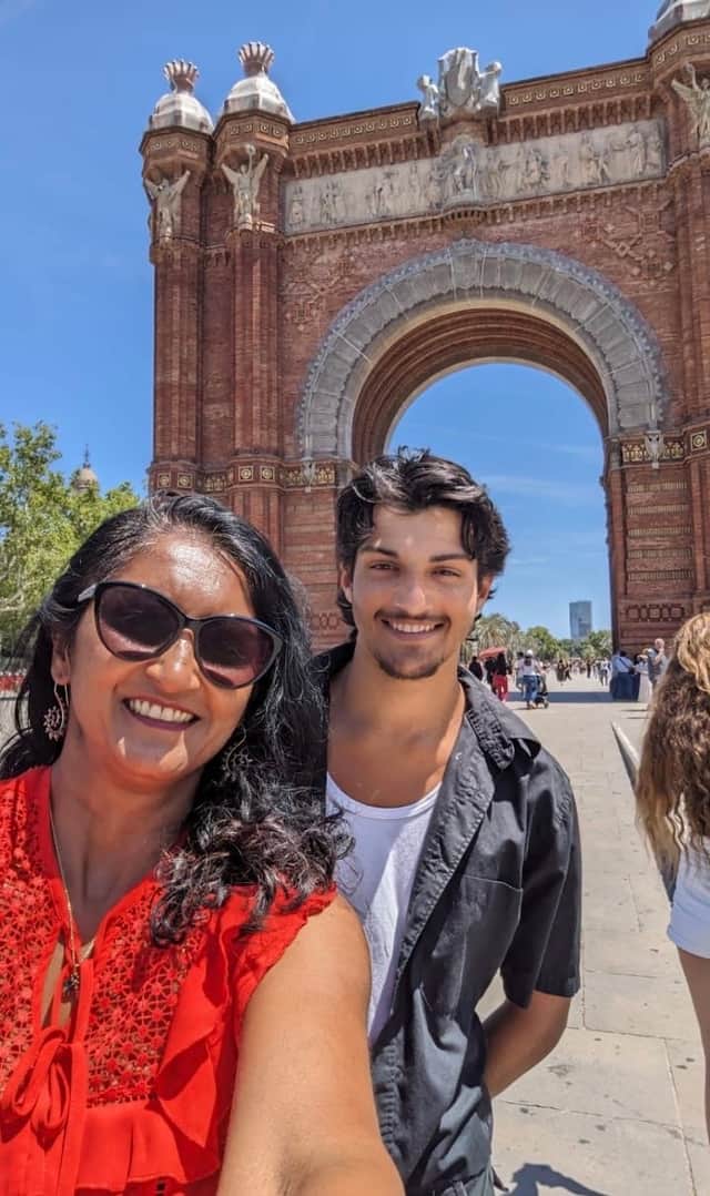 Pam enjoying Barcelona with her son