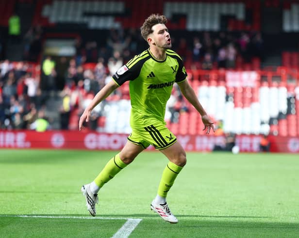Oli Arblaster celebrates his goal against Bristol City at Ashton Gate to send the Blades 1-0 up.