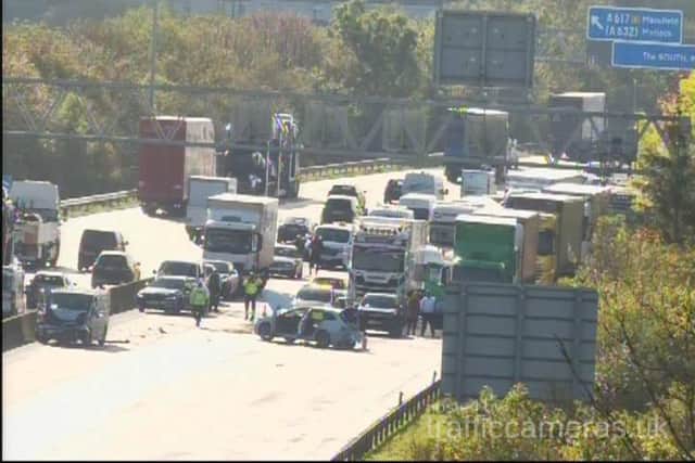 Emergency services on the scene of the crash between J29 and 29a of the M1. Photo: National Highways