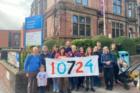 Sheffield Mums for Lungs campaigners supported by Green councillors Tessa Lupton and Brian Holmshaw at Sheffield Children's Hospital to draw attention to the 10,724 hospital admissions or visits A&E by children up to 18 with breathing difficulties in 2025.