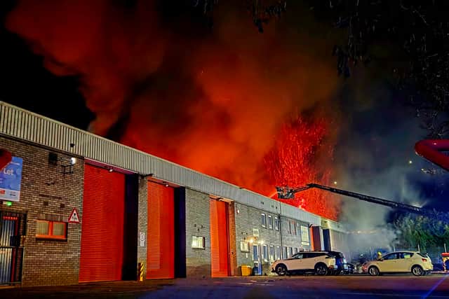 Firefighters at the warehouse on Meadowhall Road on January 2. Photo: South Yorkshire Fire and Rescue Service