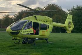 Air ambulance helicopter in Darnall Community Park following reports of a medical emergency in which a child later died.