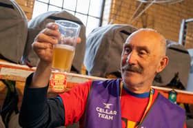 Robert Douglas checking a cloudy IPA for the Steel City 50 beer festival at Kelham Island Museum.