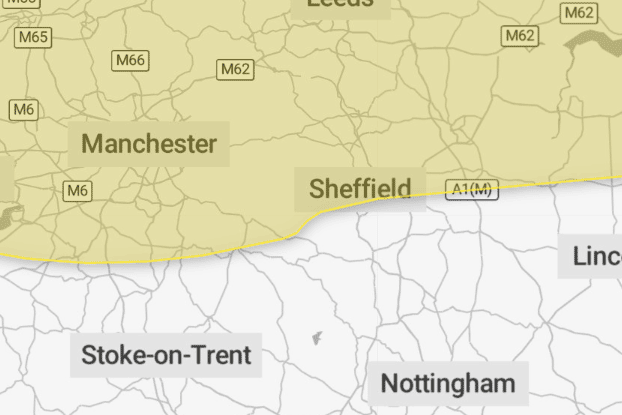 The weather warnings end at Sheffield