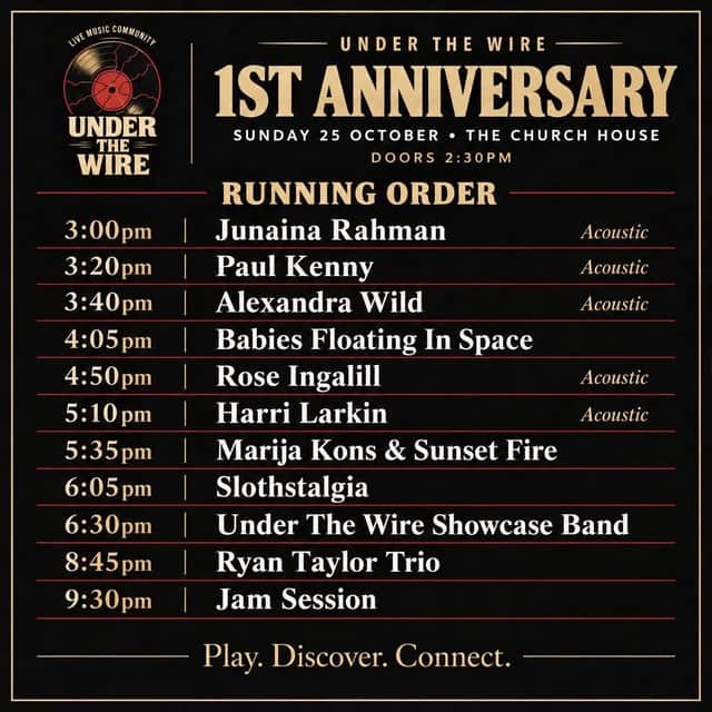 Sheffield's Under the Wire's first anniversary free all day music celebration running order has been announced.