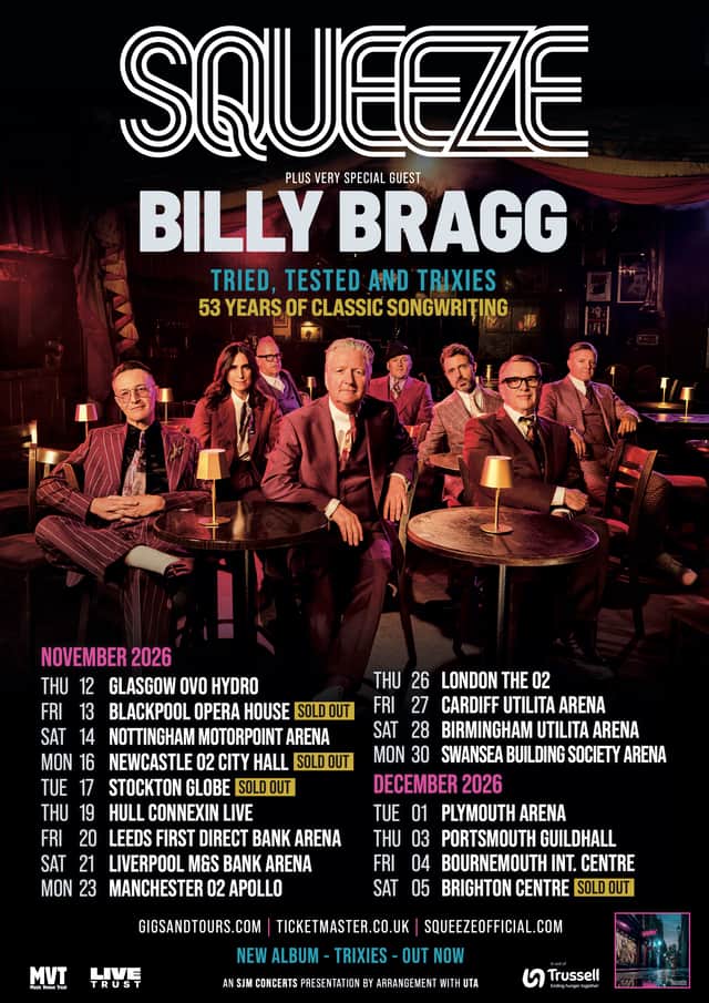 Squeeze and special guest Billy Bragg are heading this way on the Tried, Tested and Trixies UK tour, with dates throughout November and December 2026.