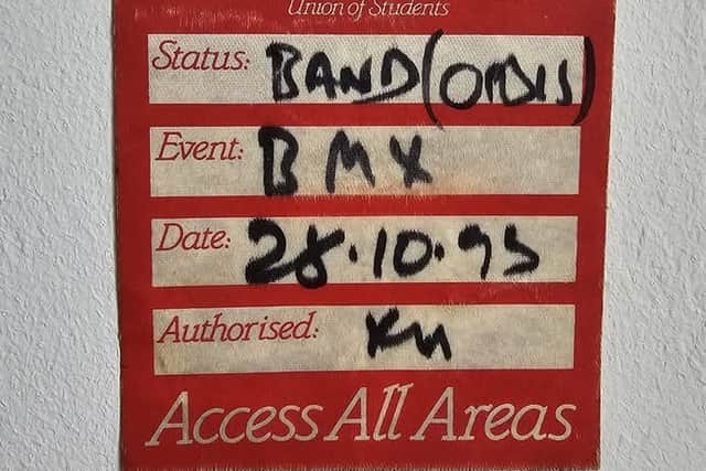 A backstage pass for Oasis’ first Sheffield gig back in 1993, on the support bill for BMX Bandits