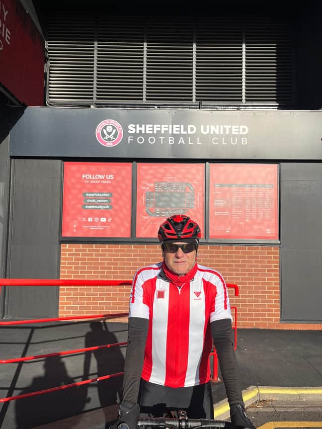 ‘Blade on a Bike’ has raised £10,000 in donations after cycling to 10 Sheffield United away matches so far this season
