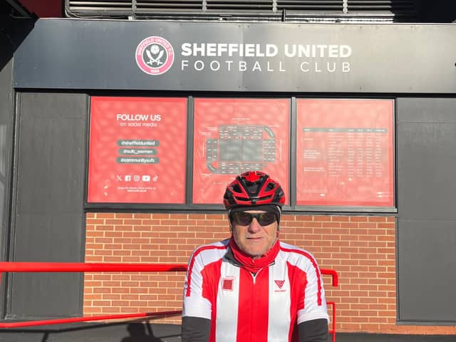 Blade on a Bike has surpassed £10,000 in donations after 10 matches into his mission of cycling to every United away match this season. 