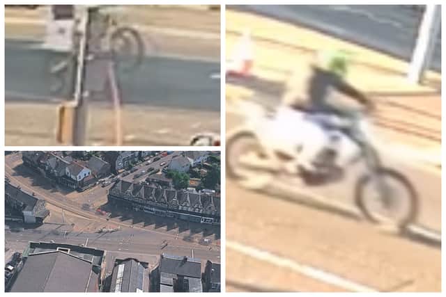 Police want to find this off-road biker who was caught on camera moments before a collision between a bike and a car on Middlewood Road, Sheffield, at 8.35am on October 11, 2026.