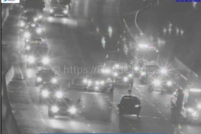 Three lanes are shut on the M1 Southbound between J35 and J34 close to Sheffield after a crash at around 5pm this evening (October 27, 2026). Image taken at 5.35pm.