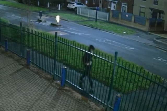 Both images show a hooded figure outside the Wybourn Islamic Centre on Maltravers Road.