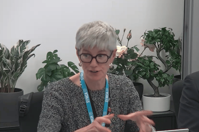 Coun Belbin asked Mayor Coppard about freight emissions and tram connections to Sheffield