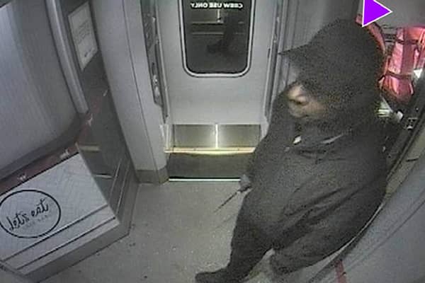 Anthony Williams pictured brandishing a knife on the Doncaster to London LNER train.