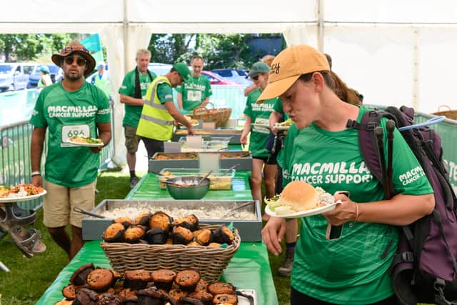 Lunch at the halfway point is a buffet spread of pasta, salads and muffins to keep hikers refuelled for miles.