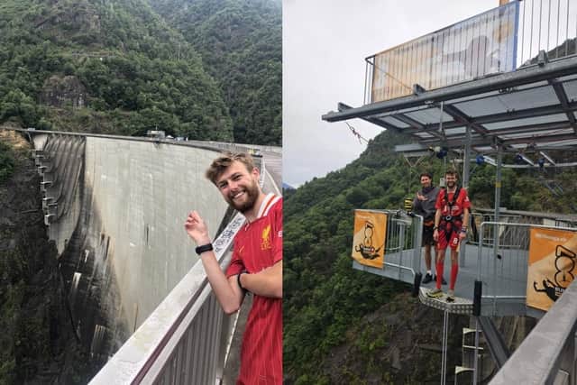 Sam Evans completes Europe's highest bungee jump