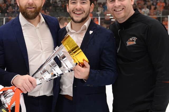 Lifting the Challenge Cup in Cardiff, Carter alongside head coach Aaron Fox and Physio Paul Teather