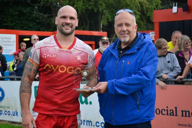 George Griffin recieving the man of the match trophy, for this performance against Batley Bulldogs last Sunday.