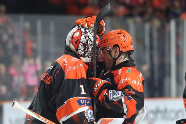 Goalie Matt Greenfield with his 26th Steelers shut out against Coventry Blaze