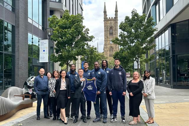 The team from New Era Development with the B.Braun Sheffield Sharks.