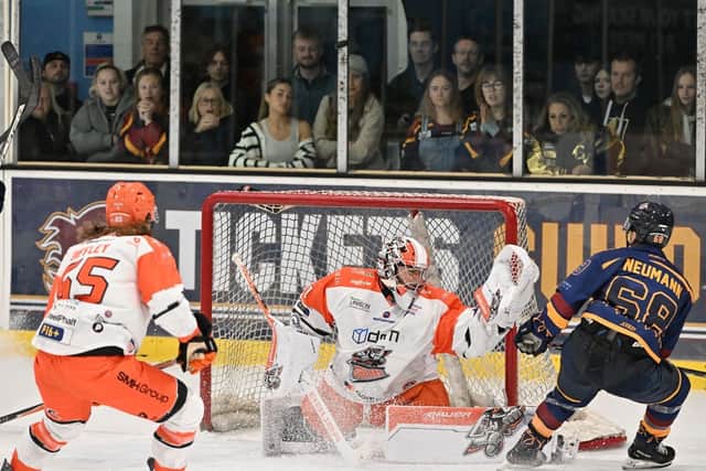 Former Steeler Brett Neumann denied by Matt Greenfield in the 7-4 defeat in Guildford.