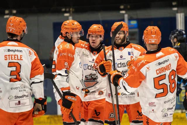 Mitchell Balmas with the first Steelers goal in Coventry