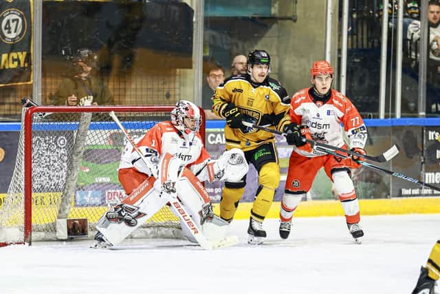 Steelers goalie Matt Greenfield was busy all night