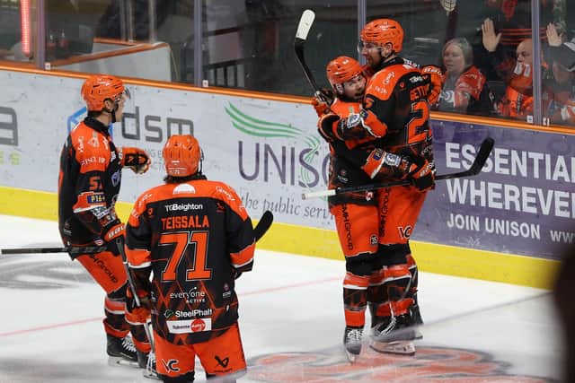 Tim Gettinger celebrates his Steelers goal in regulation play