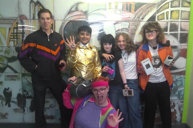 Staff and pupils from Ecclesfield dressed and ready to launch Operation 80s/90s
