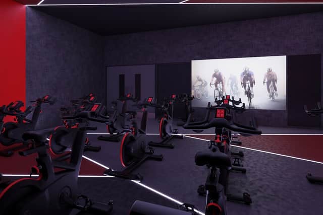 Artist impression of the brand-new dedicated spin studio featuring 25 brand-new Keiser M3i bikes