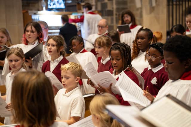 Children from Prince Edward Primary School in Sheffield singing at the Evensong service.