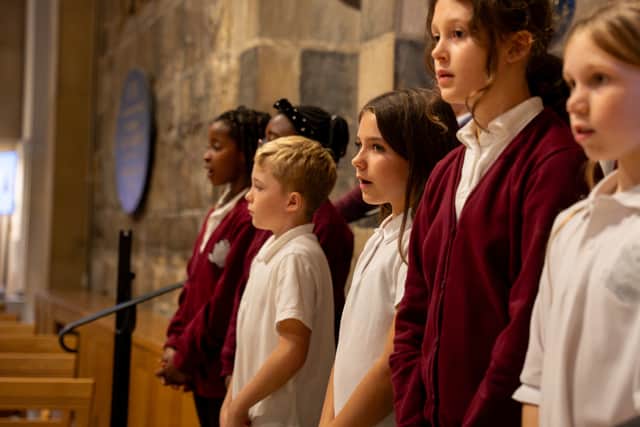Children from Prince Edward Primary School in Sheffield singing at the Evensong service.