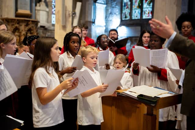 Children from Prince Edward Primary School in Sheffield singing at the Evensong service.