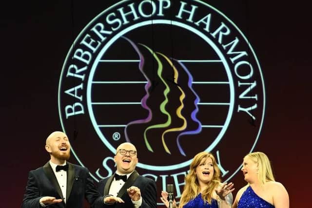 Arranger Sam Hubbard is pictured far left, singing with his award-winning quartet The Sharrow Vale Blues