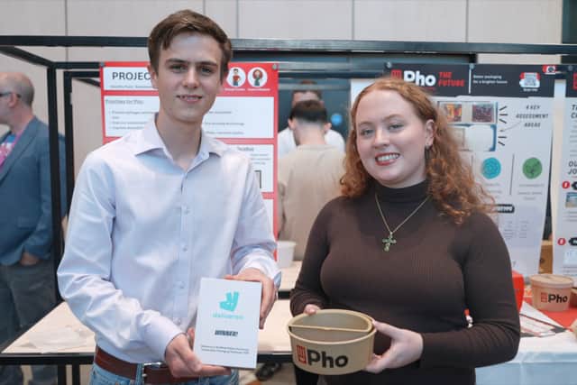 George Fowles and Jessica Walklett, this year's winners, with their winning product, the Terapot