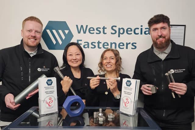 From left, Scott Smith, technical director, Masako Knowles, finance director, Sonja Skelton, managing director and senior technical order processor Tom Devitt, all from West Special Fasteners, with a selection of the firm's products.