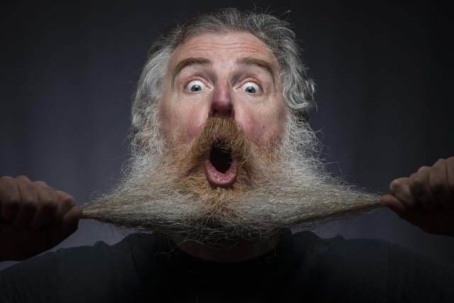 Mr Springall has some fun in front of the cameras at Yorkshire Beard Day.