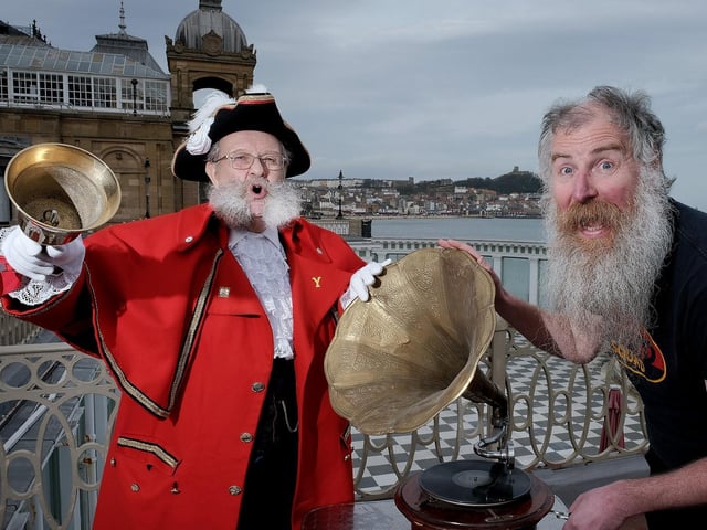 Scarborough Town Crier David Birdsall with co organiser Anthony Springall.