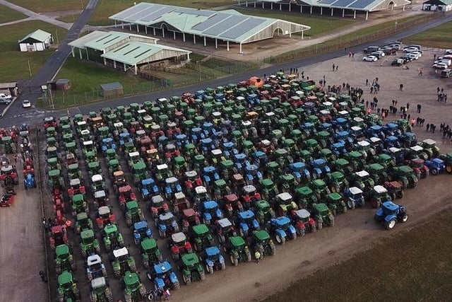 An aerial view of the tractors