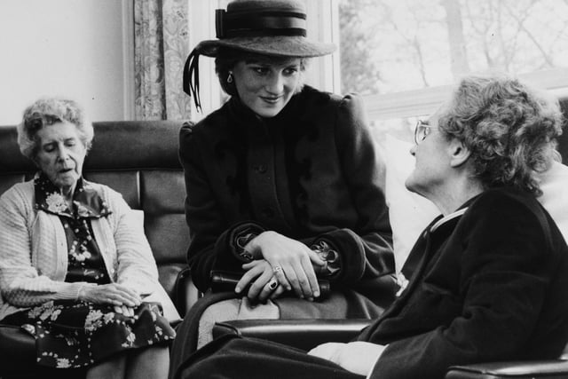 Diana, Princess of Wales chats to a patient during a visit to St. Gemma's Hospice in Leeds.