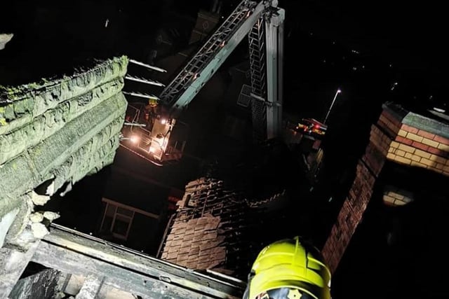 Firefighters with the aerial ladder platforms unit tackled the blaze with hoses and jets