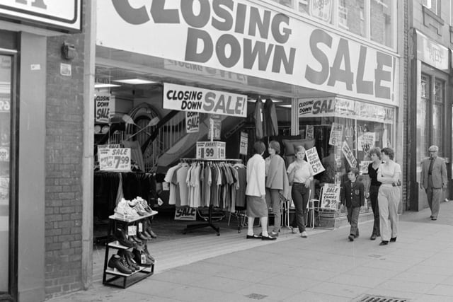 Another from around 1980 showing a Little Westgate shop's closing down sale.You could get t-shirts for 1.99 and a pair of shoes or trainers for 7.99.